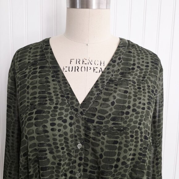 Banana Republic Women Blouse V Neck Long Sleeve Geometric Polyester Green Size M - Picture 3 of 5